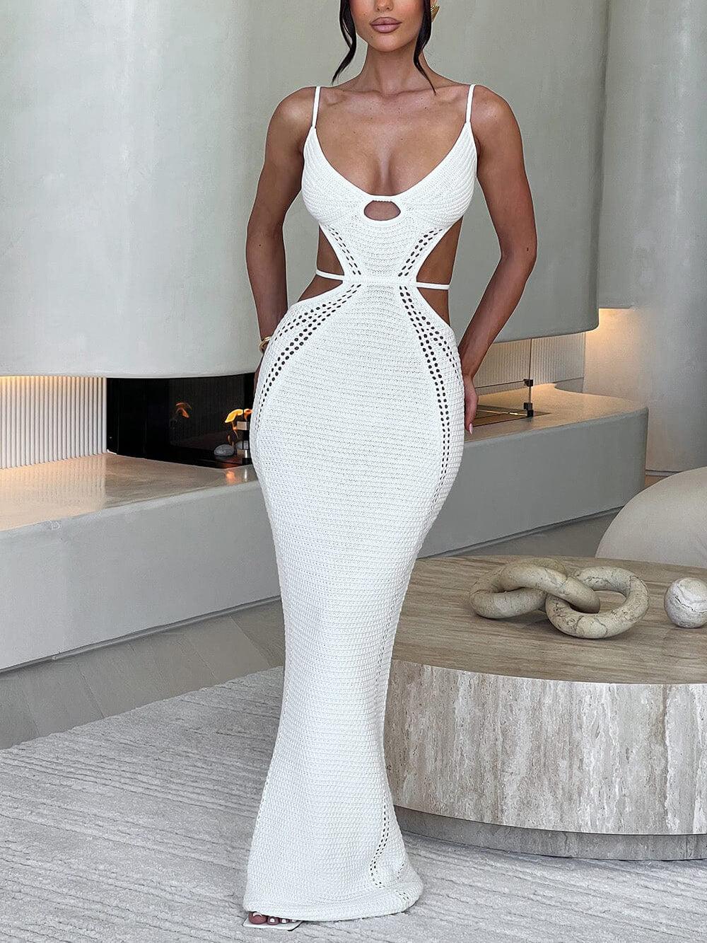 Aurohaya Sexy Backless Wrap Chest Midi Dress White