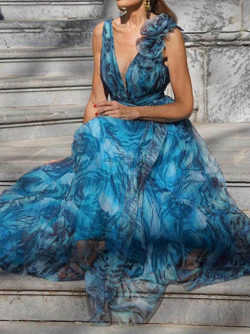 Aurohaya Fashionable Pleated Personalized Print Maxi Dress