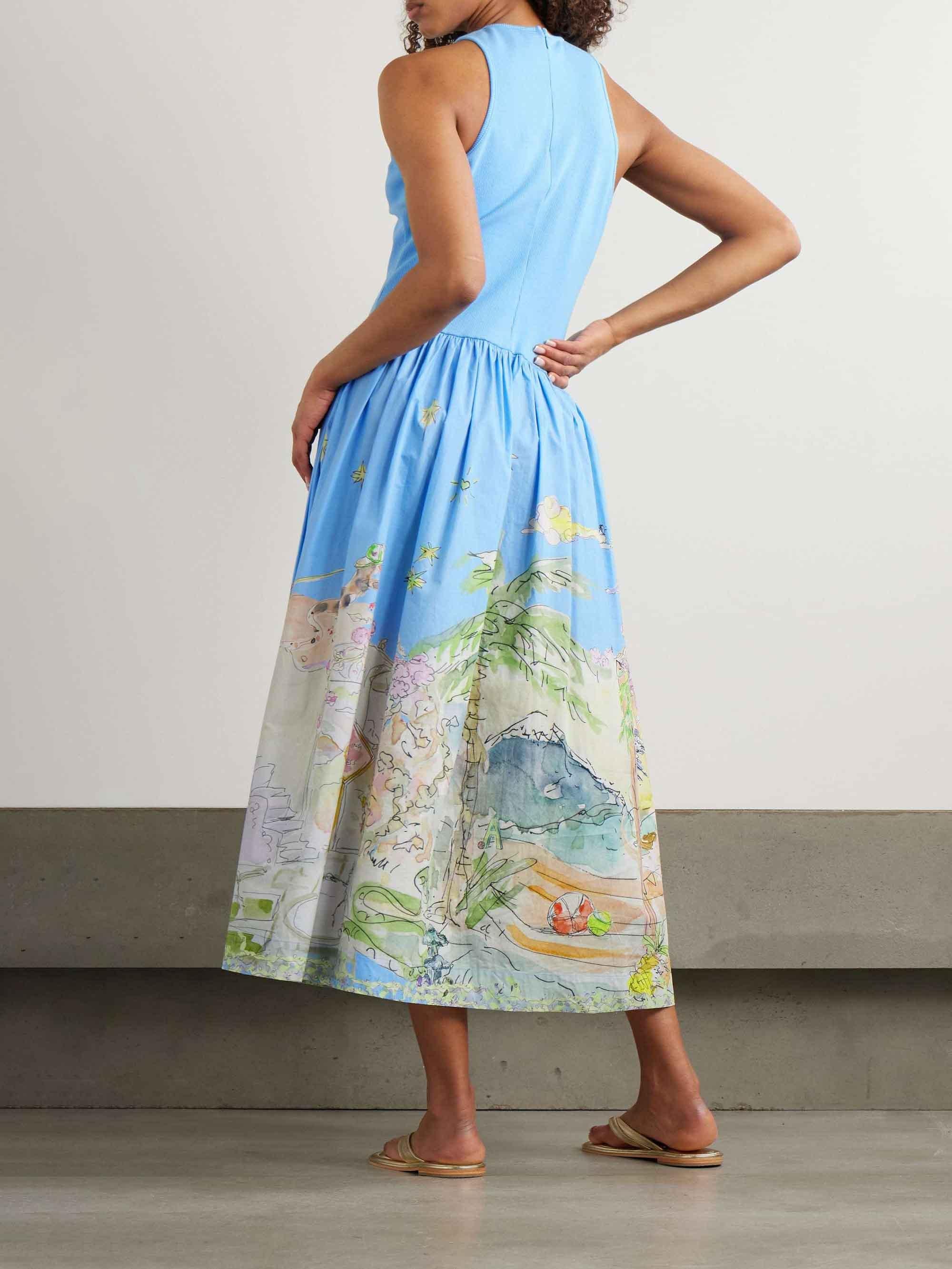 Aurohaya Unique Bright Beach Print Midi Dress