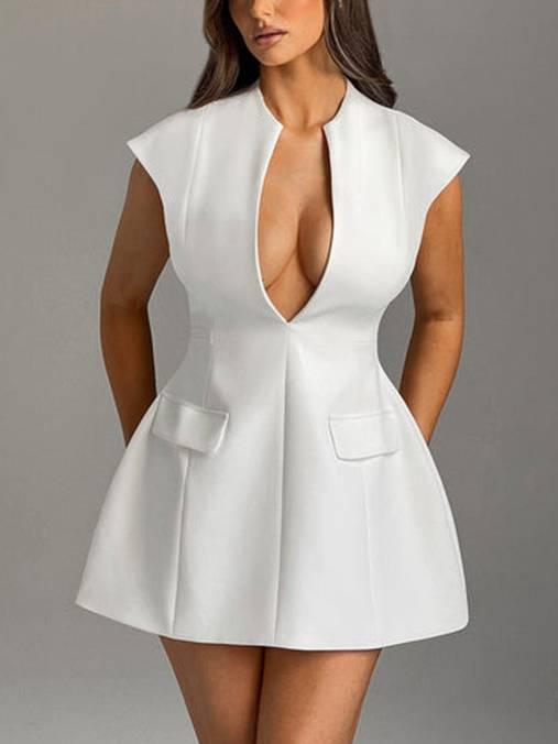 Aurohaya Flying Sleeve Deep V-neck Mini Dress