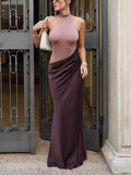 Slim-fit Stitching Hollow-out Maxi Dress