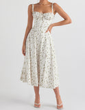 Rose Print Herringbone Slip Dress
