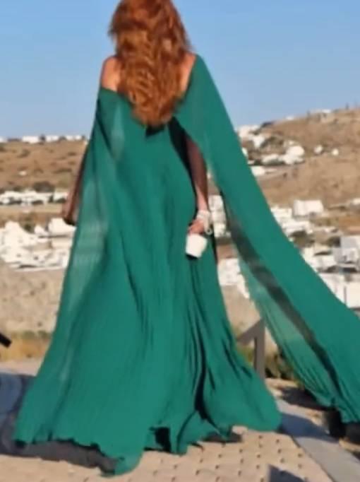 Aurohaya Tube Top Shawl Design Pleated Maxi Dress