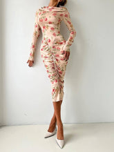 Aurohaya Distinctive Boat Neck Floral-Print Pleated Midi Dress Pink Printed