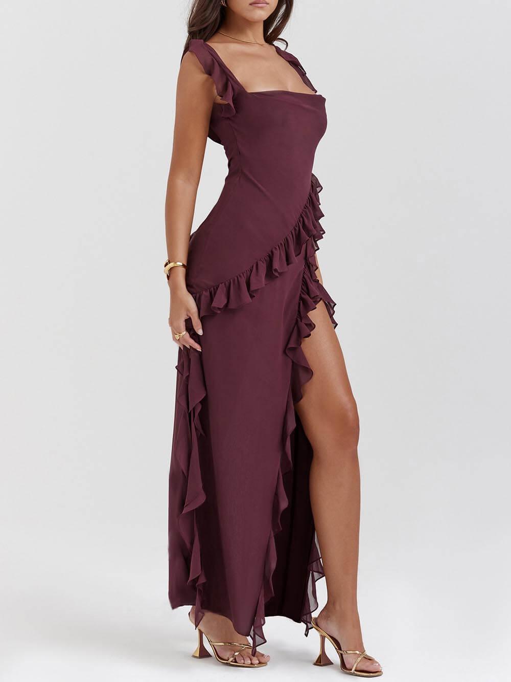 Aurohaya Mulberry Ruffle Maxi Dress