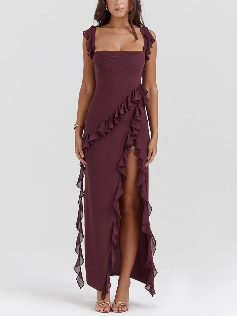 Aurohaya Mulberry Ruffle Maxi Dress