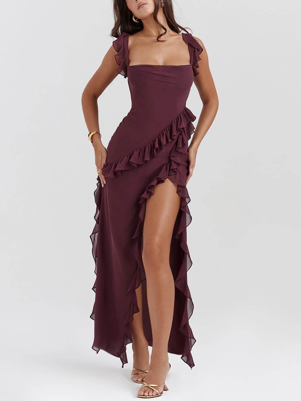 Aurohaya Mulberry Ruffle Maxi Dress