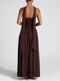 Elegant Wrap-Pleated High Slit Maxi Dress