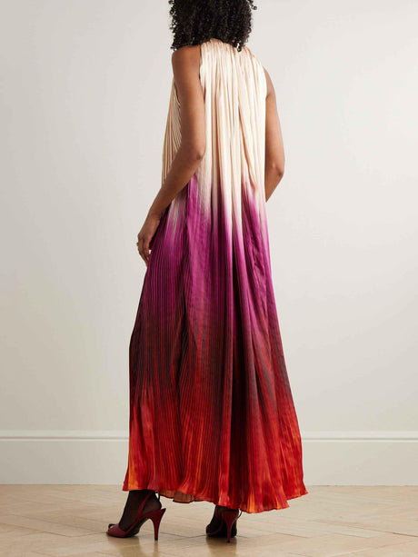 Aurohaya Elegant Gradient Pleated Print Halter Neck Maxi Dress