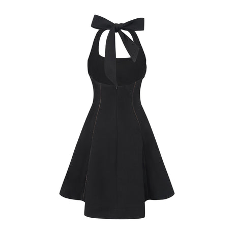 Aurohaya Quirine halterneck bow-detail mini dress in Black