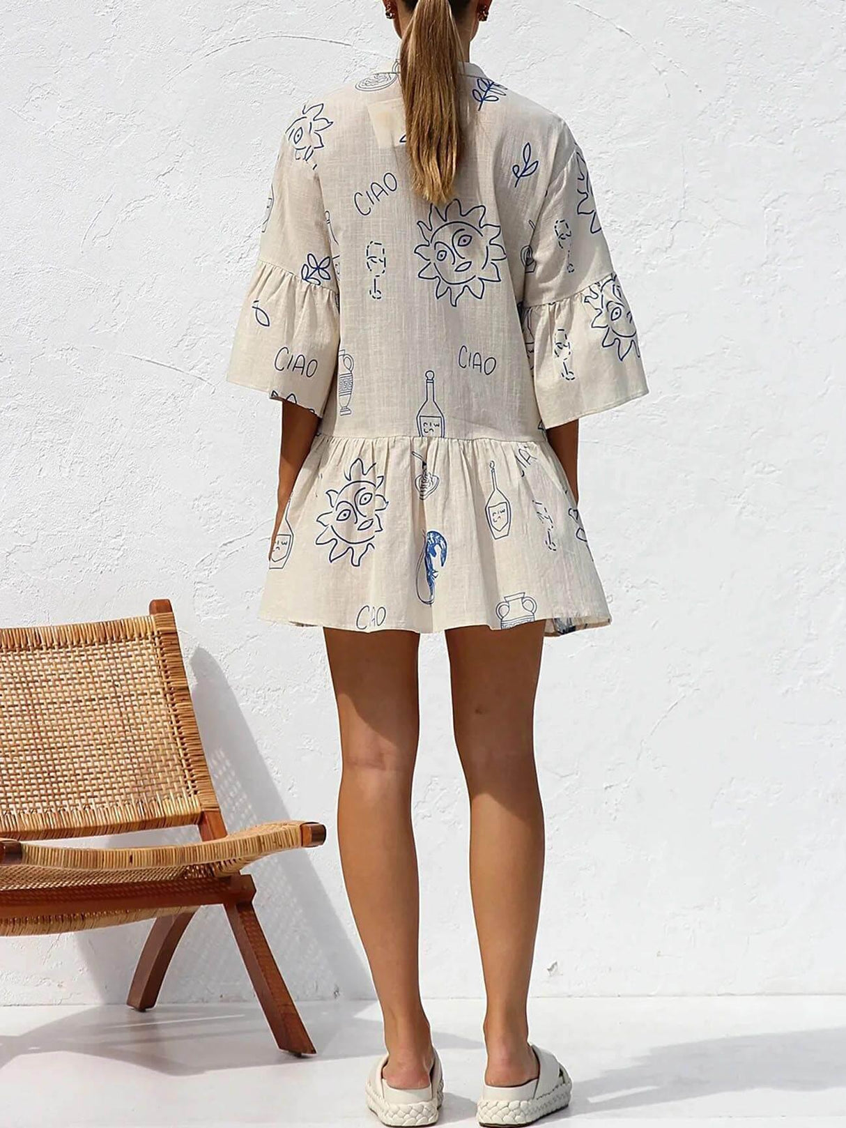 Aurohaya Ethnic Style Loose Shirt Short Dress
