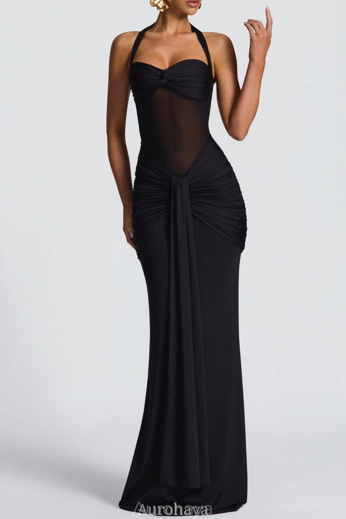 Aurohaya Sévara Halterneck Gathered Maxi Dress