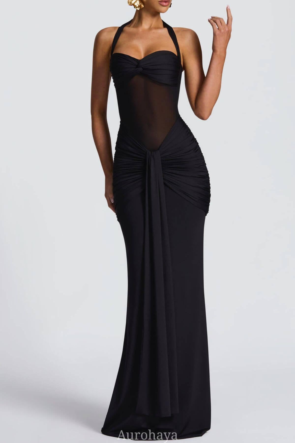 Aurohaya Sévara Halterneck Gathered Maxi Dress