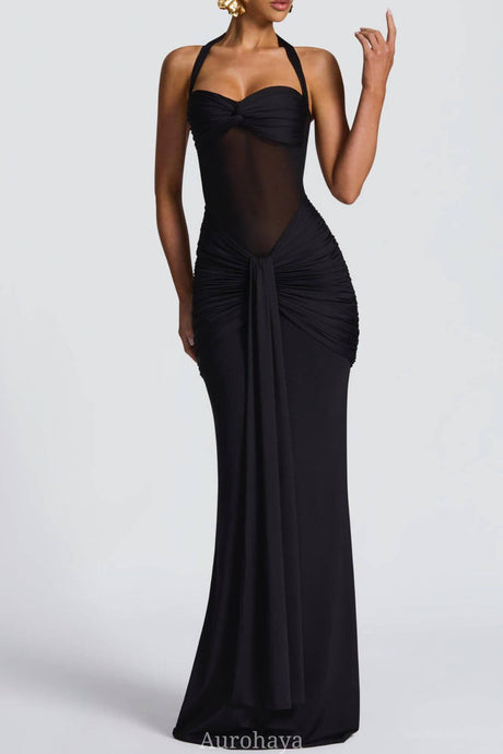 Aurohaya Sévara Halterneck Gathered Maxi Dress