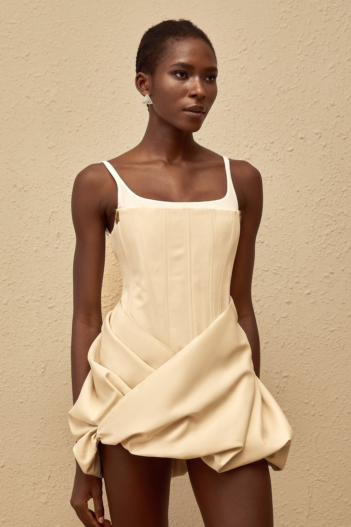 Aurohaya Inaya Neutral Panel Corset Mini Dress