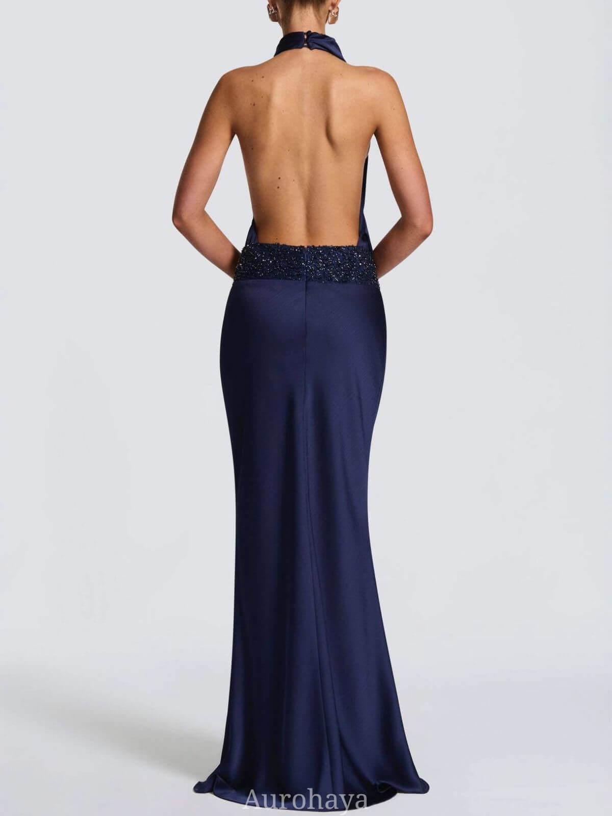 Aurohaya Camille Backless Sequin Satin Maxi Dress
