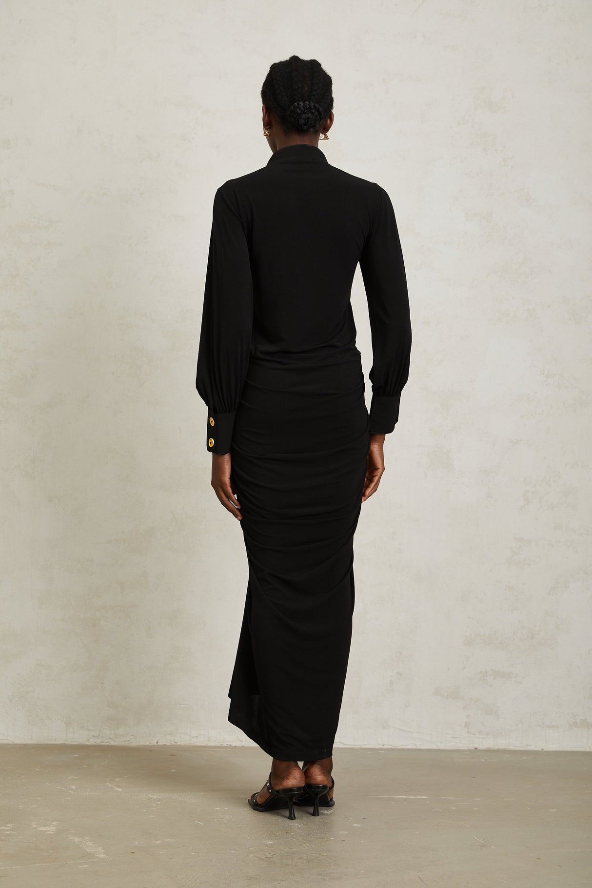 Aurohaya Brooklyn Black Gathered Draped Maxi Dress
