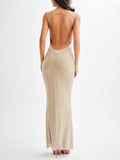 Vespertine Rhinestone Maxi Dress Backless Mesh Evening Gown