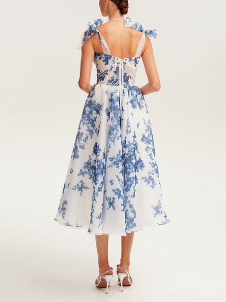 Aurohaya Tender Floral Midi Tie-strap Dress