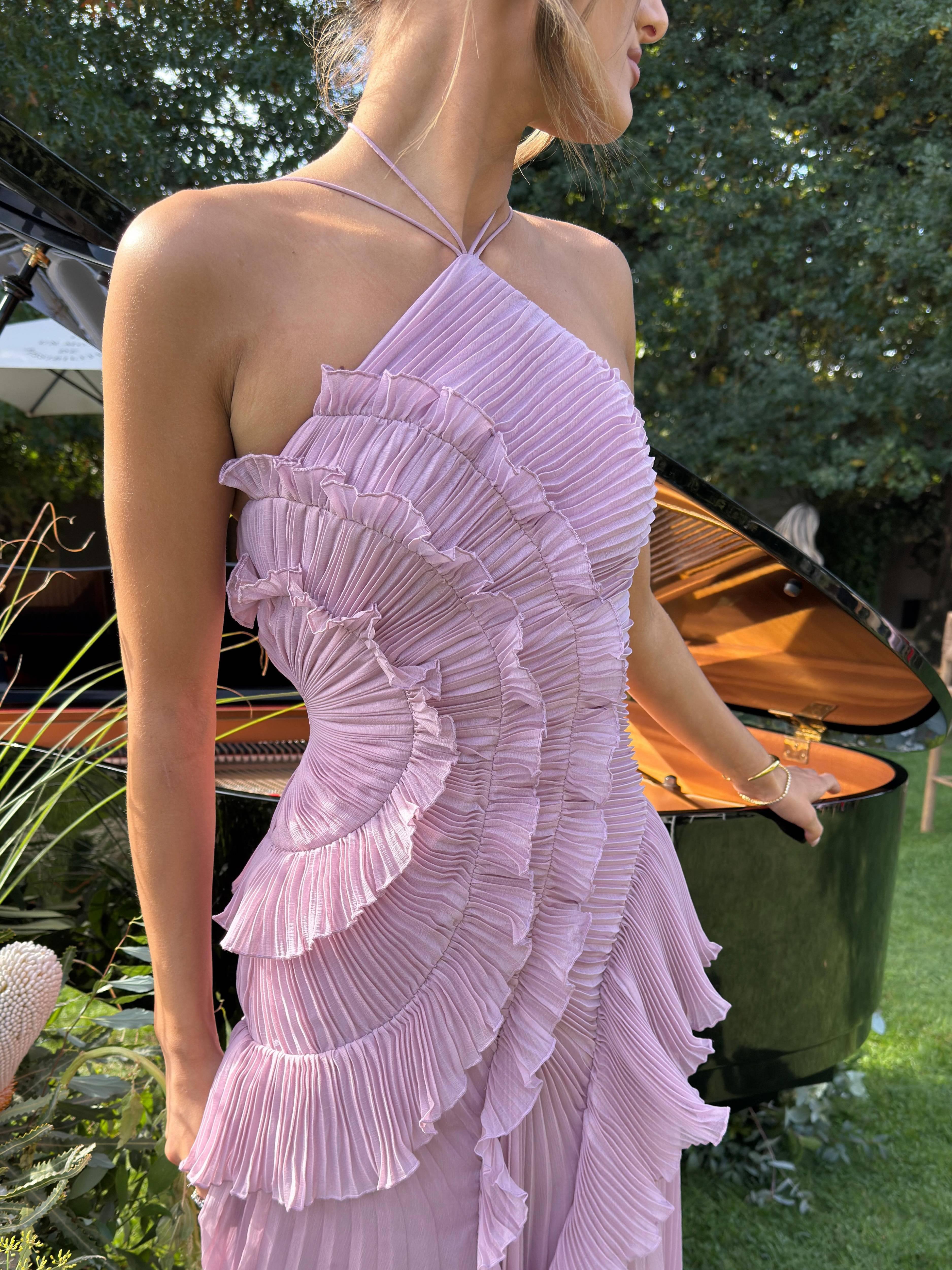 Aurohaya Halter Neck Pleated Backless Dress