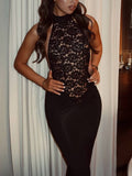 Off Shoulder Lace Splicing Design Maxi Dress