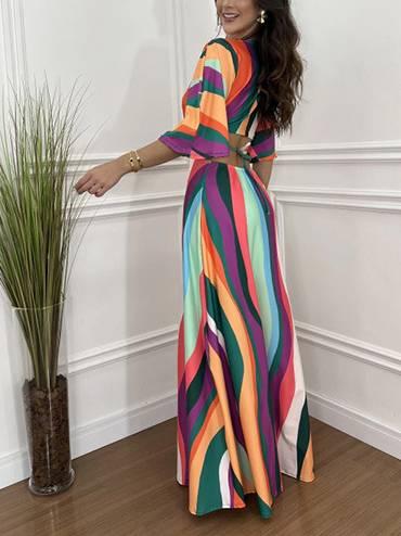 Aurohaya Waist Hollow Bat Sleeve Dress