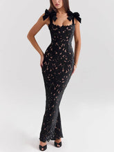 Aurohaya Elegant Bow Strap Festive Maxi Dress Black