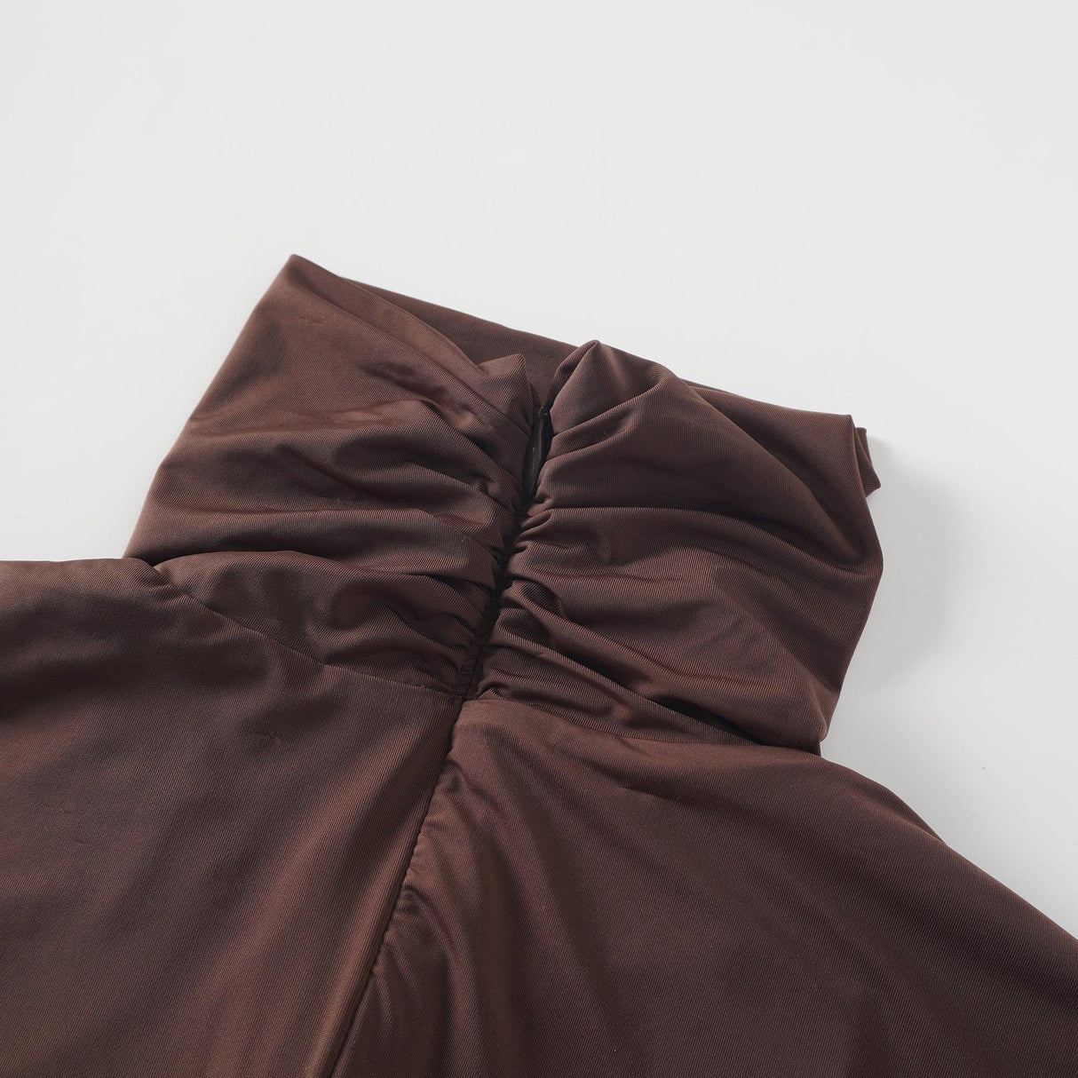 Aurohaya Charitina Brown Fitted Ruched Midi Dress