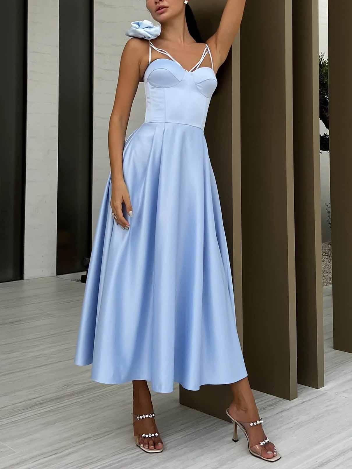 Aurohaya Elegant Slip Floral Midi Dress