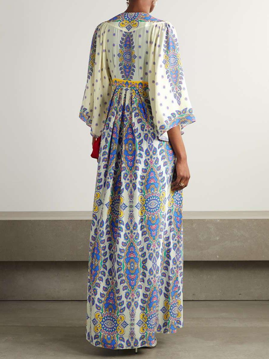 Aurohaya Exquisite Ornate Paisley Print V-neck Maxi Dress