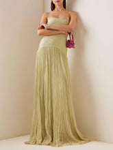 Aurohaya Elegant Wrap-Breasted Pleated Maxi Dress Green