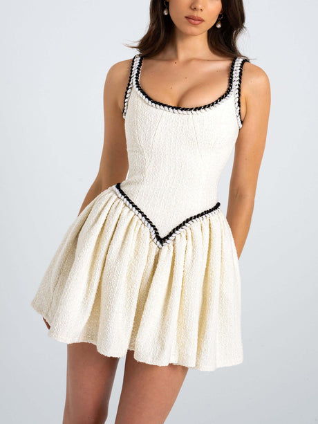 Aurohaya Elegant U-neck Tweed Mini Dress