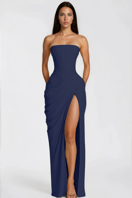 Aurohaya Azalée Strapless Draped High-Slit Maxi Dress