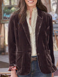 Aurohaya Vintage Velvet Blazer for Women Single-Breasted Lapel Collar Jacket with Pockets