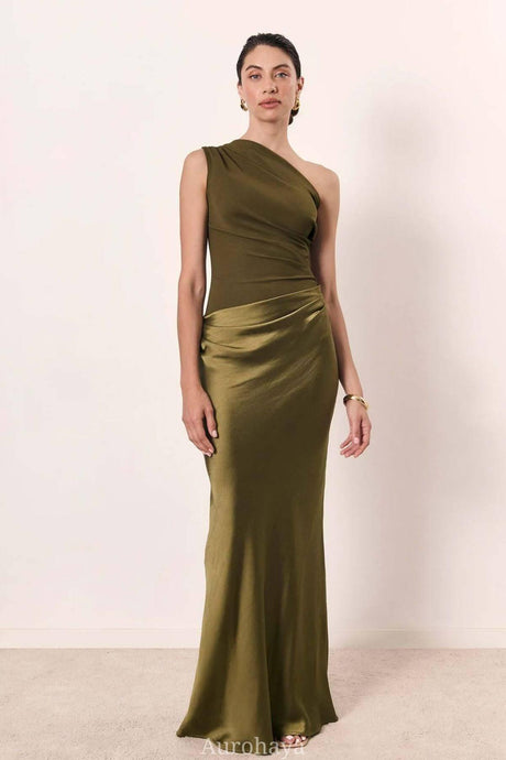 Aurohaya Elegant One Shoulder Neck Pleated Maxi Dress