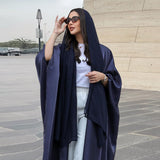Bright Satin Solid Color Bat Sleeves Open Abaya