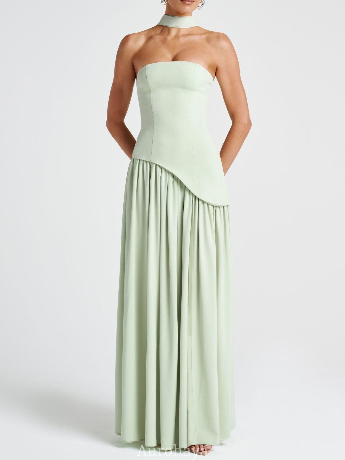 Aurohaya Solène Asymmetrical Maxi Gown Green