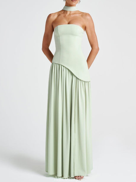 Aurohaya Solène Asymmetrical Maxi Gown Green