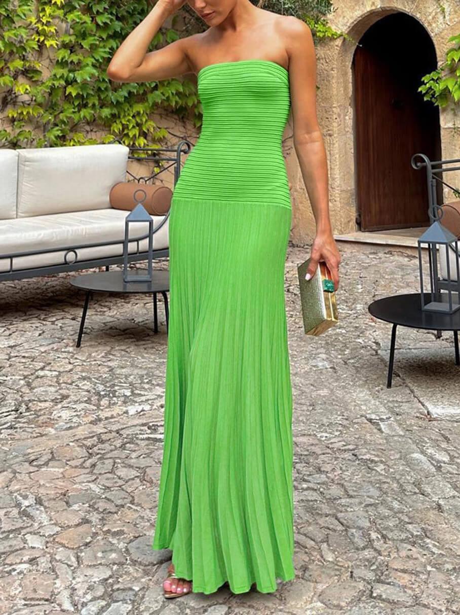 Aurohaya Fashion Ribbed Bandeau Maxi Dress Green