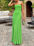 Aurohaya Fashion Ribbed Bandeau Maxi Dress Green