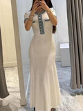 Fashion Denim Patchwork Knitted Tight Maxi Dress