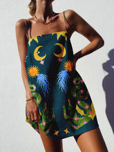 Aurohaya Unique Printed Spaghetti Strap Backless Mini Dress