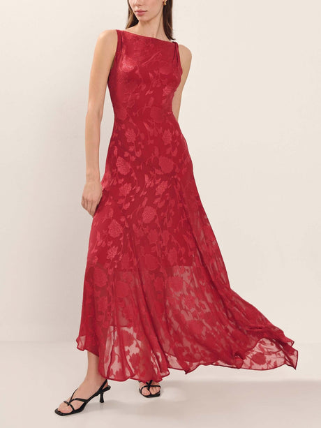 Aurohaya Exquisite Floral Jacquard Irregular Hem Maxi Dress
