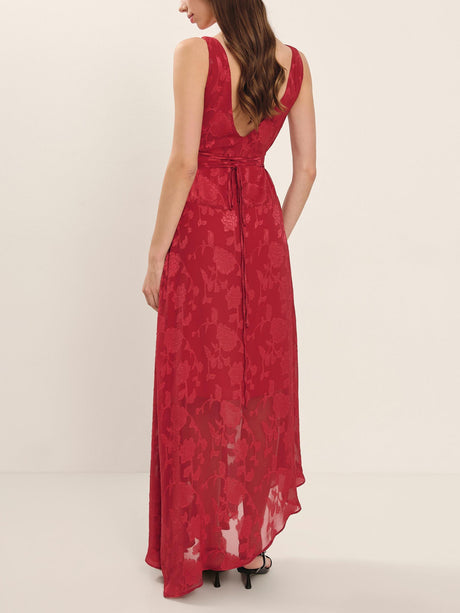 Aurohaya Exquisite Floral Jacquard Irregular Hem Maxi Dress