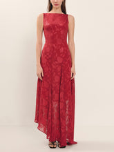Aurohaya Exquisite Floral Jacquard Irregular Hem Maxi Dress Red