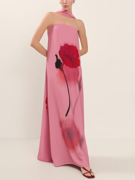 Aurohaya Unique Floral Print Off-the-shoulder Maxi Dress