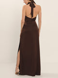 Elegant Holders Corner Satin Pleated Maxi Dress