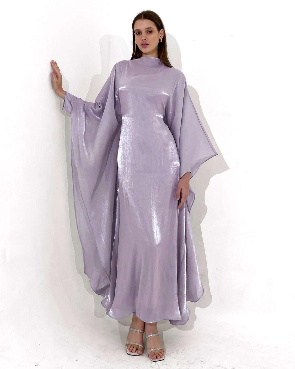 Aurohaya Chiffon Minimalist Butterfly Dress for Women Purple Free