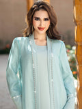 Mint Beaed Open Abaya Dress 2-Piece Set