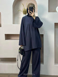 Solid Twill Sweatshirt 2-Piece Set - Loose-Fit Pullover & Wide-Leg Pants